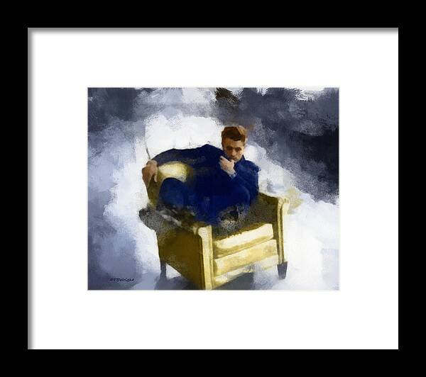 Art Framed Print featuring the digital art James Dean In Yellow Leather Chair by Paulette B Wright