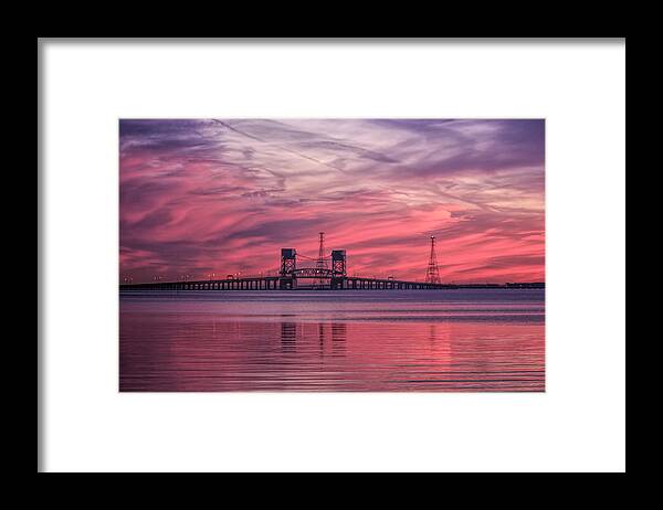James River Bridge Framed Print featuring the photograph James River Bridge at Sunset by Ola Allen