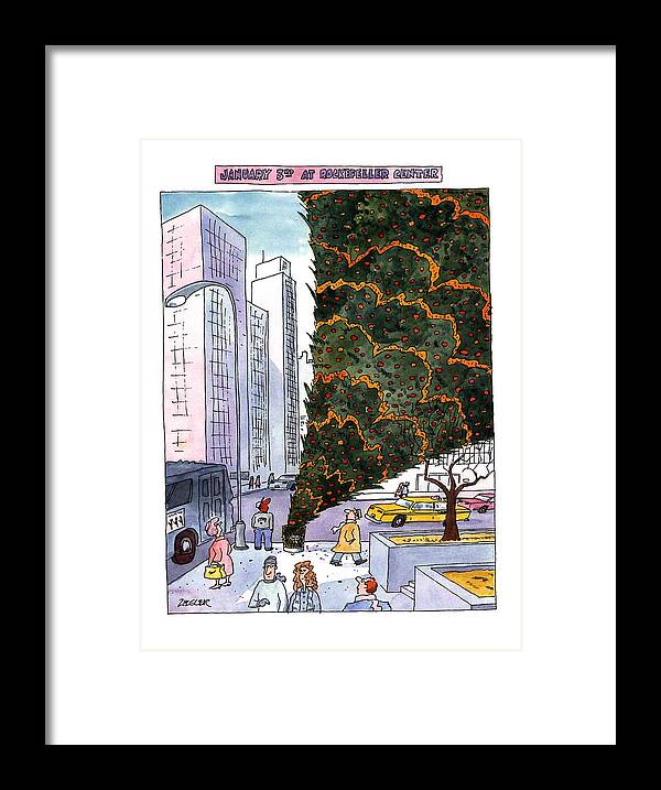 January 3rd At Rockefeller Center
Title: January 3rd At Rockefeller Center. Full-page Color Cartoon Showing The Giant Christmas Tree At Rockefeller Center Turned Upside Down In A Trash Can. Holidays Framed Print featuring the drawing January 3rd At Rockefeller Center by Jack Ziegler