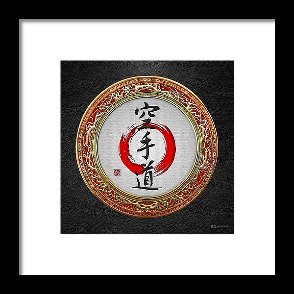 'treasures Of Japan' Collection By Serge Averbukh Framed Print featuring the digital art Japanese calligraphy - Karate-do on Black by Serge Averbukh