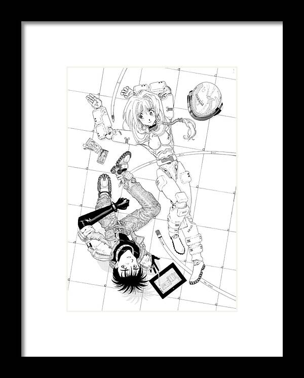 Heterosexual Couple Framed Print featuring the drawing Japanese Manga style[Girl wearing a space suit] by Leafedge