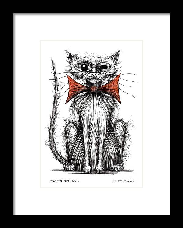 Cat Framed Print featuring the drawing Jasper the cat by Keith Mills