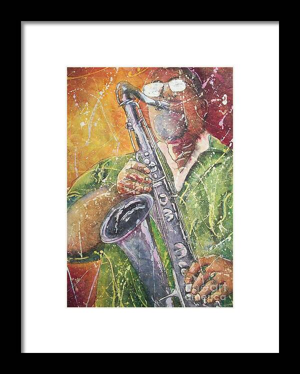 Saxophone Framed Print featuring the painting Jazz Bliss by Carol Losinski Naylor