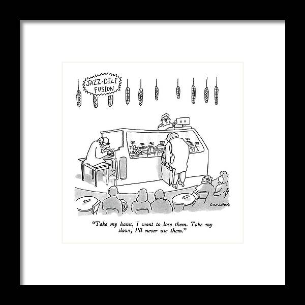 

 Pianist Framed Print featuring the drawing Jazz-deli Fusion
Take My Hams by Michael Crawford