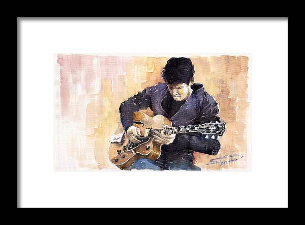 Guitarist Framed Print featuring the painting Jazz Rock John Mayer 02 by Yuriy Shevchuk