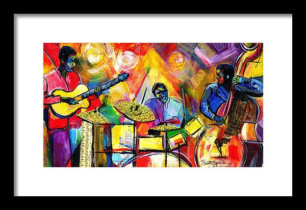 Jazz Framed Print featuring the painting Jazz Trio by Everett Spruill