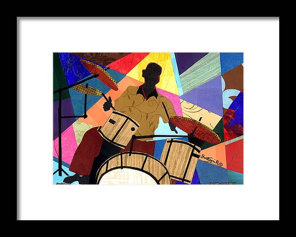 Everett Spruill Framed Print featuring the mixed media Jazzy Drummer by Everett Spruill
