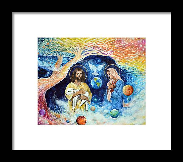 Jesus Framed Print featuring the painting Jesus and Mary Cloud Colored Christ Come by Ashleigh Dyan Bayer