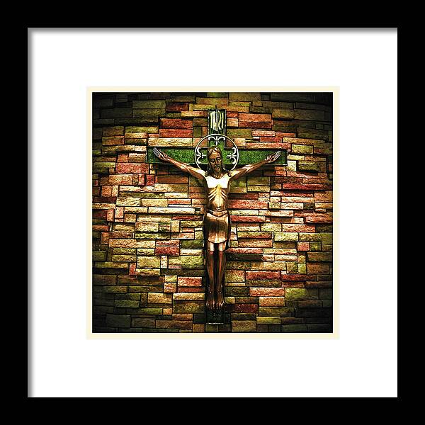 Church Framed Print featuring the photograph Jesus Is His Name cream border by Al Harden