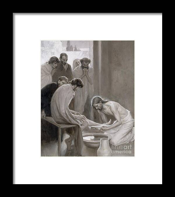 Disciple Framed Print featuring the painting Jesus Washing the Feet of his Disciples by Albert Gustaf Aristides Edelfelt
