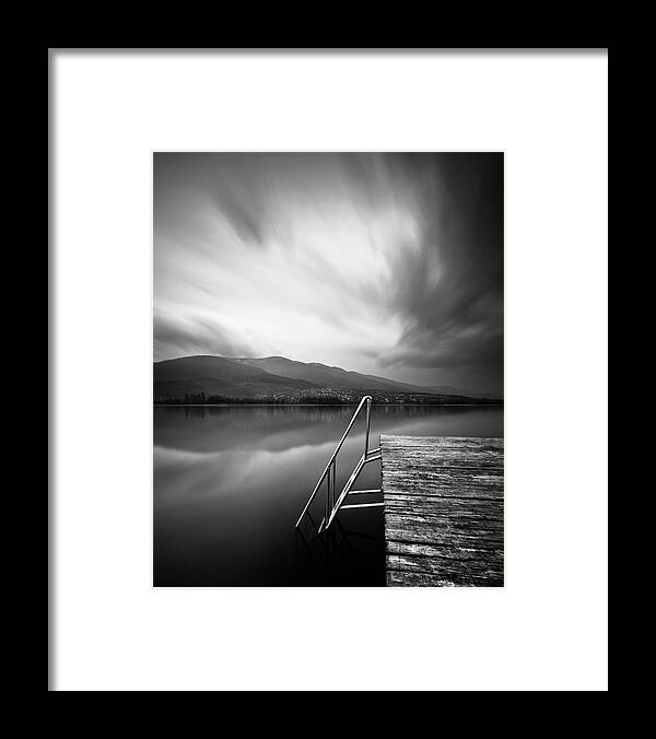 Black Color Framed Print featuring the photograph Jetty On Lake by Adempercem