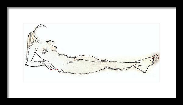 Female Nude Framed Print featuring the drawing Jewel - Female Nude by Carolyn Weltman