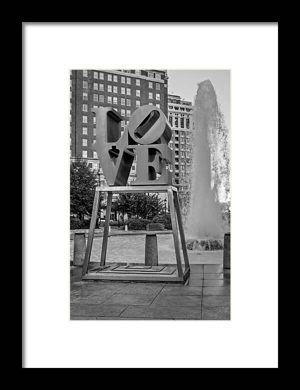 Love Sign Framed Print featuring the photograph JFK Plaza Love Park BW by Susan Candelario