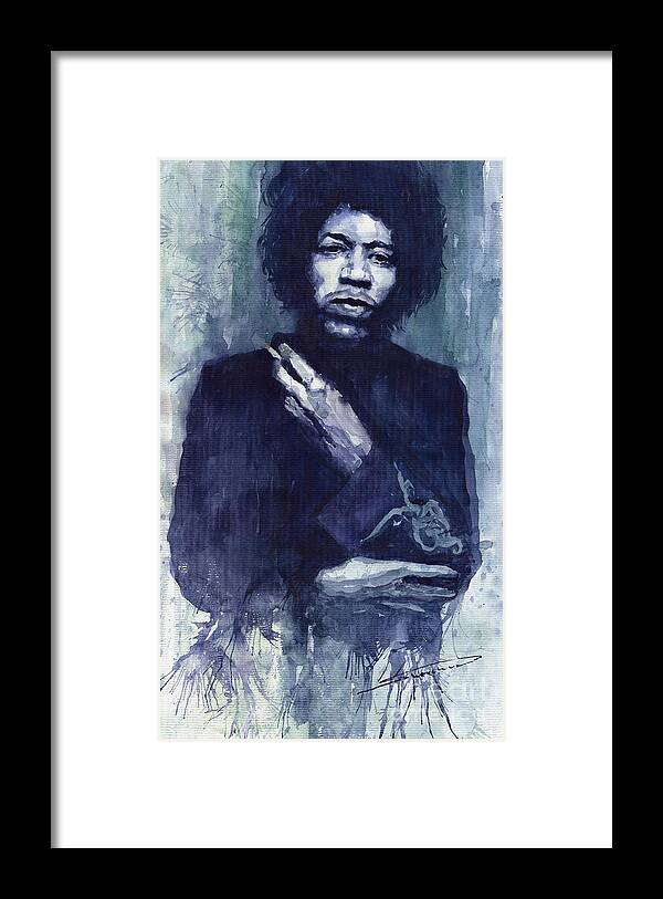Watercolour Framed Print featuring the painting Jimi Hendrix 01 by Yuriy Shevchuk