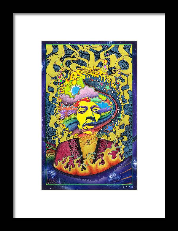 Jimi Hendrix Framed Print featuring the painting Jimi Hendrix Rainbow King by Jeff Hopp
