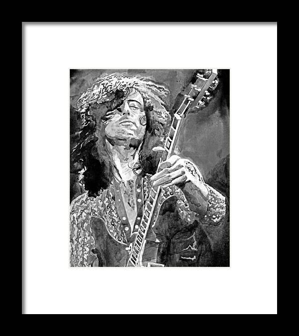 Jimmy Page Framed Print featuring the painting Jimmy Page Mono by David Lloyd Glover
