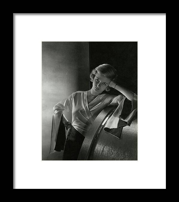 Film Framed Print featuring the photograph Joan Bennett Leaning On A Barrel by Cecil Beaton