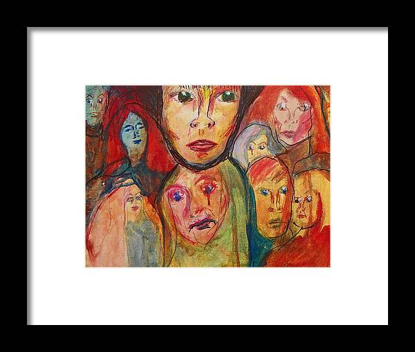 Expressive Framed Print featuring the painting Jodi and the Puzzles of Life by Judith Redman