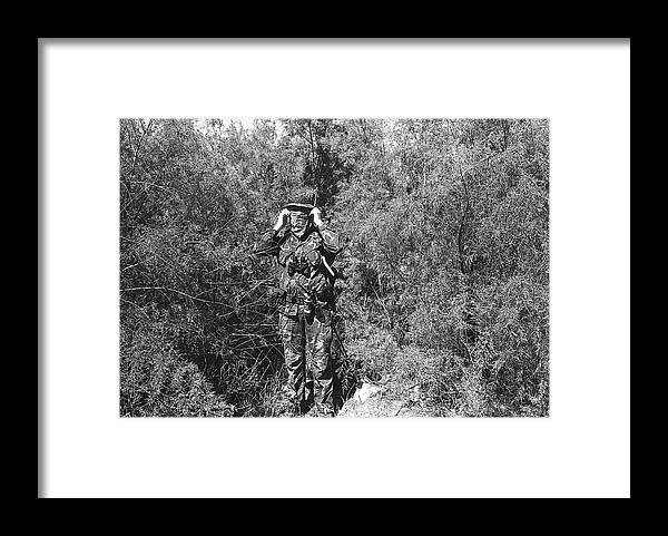 John Dane Viet Nam War Camouflage Uniform American Fork Utah 1975 Black And White Framed Print featuring the photograph John Dane Viet Nam War camouflage uniform American Fork Utah 1975 black and white by David Lee Guss