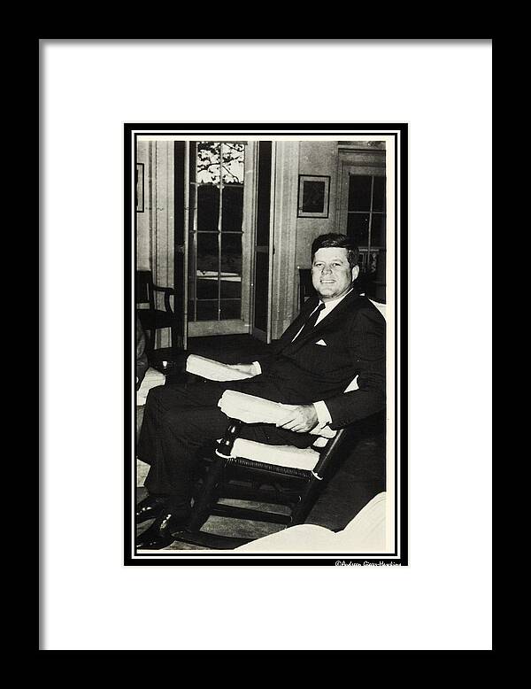 John F Kennedy Framed Print featuring the photograph John F Kennedy in Rocking Chair by Audreen Gieger