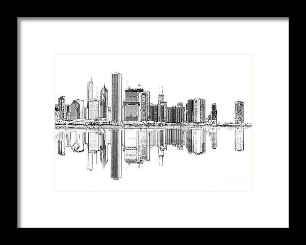 Chicago Panorama Framed Print featuring the digital art John Hancock Chicago by Dejan Jovanovic