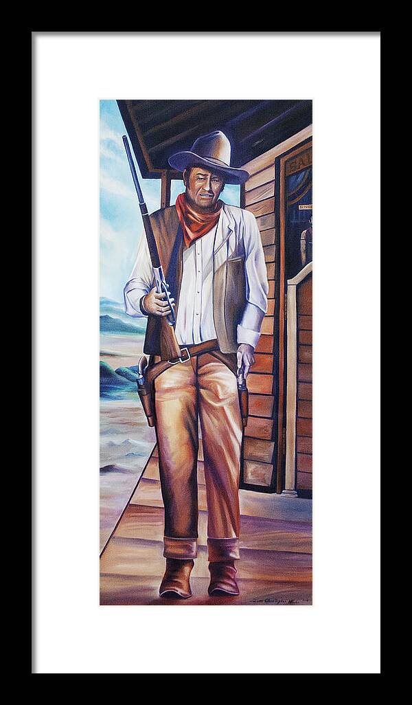 Copyright 2014 - James Christohper Hill Framed Print featuring the painting John Wayne by James Hill