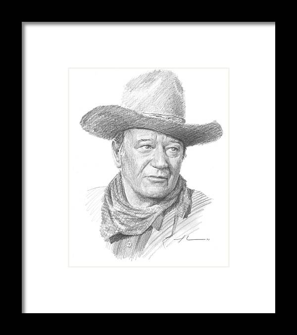 Www.miketheuer.com Framed Print featuring the drawing John Wayne Pencil Portrait by Mike Theuer