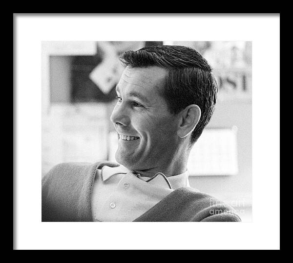 Johnny Carson Framed Print featuring the photograph Johnny Carson on the set of the Tonight Show 1963 by The Harrington Collection