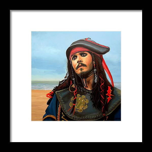 Johnny Depp Framed Print featuring the painting Johnny Depp as Jack Sparrow by Paul Meijering