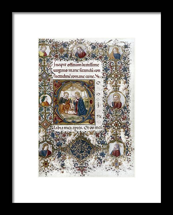 Adoration Framed Print featuring the painting Joseph, Mary, And Child Joseph And Mary by Granger
