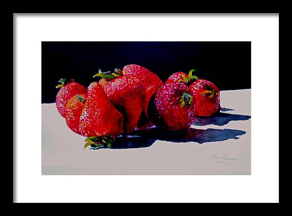 Berries Framed Print featuring the painting Juicy Strawberries by Sher Nasser