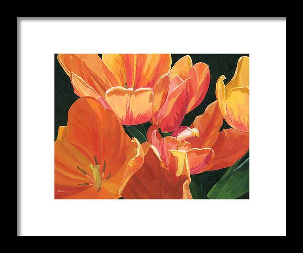 Tulips Framed Print featuring the painting Julie's Tulips by Lynne Reichhart