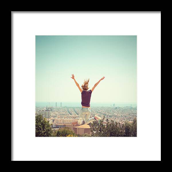 Human Arm Framed Print featuring the photograph Jumping girl by Victoria Bee Photography