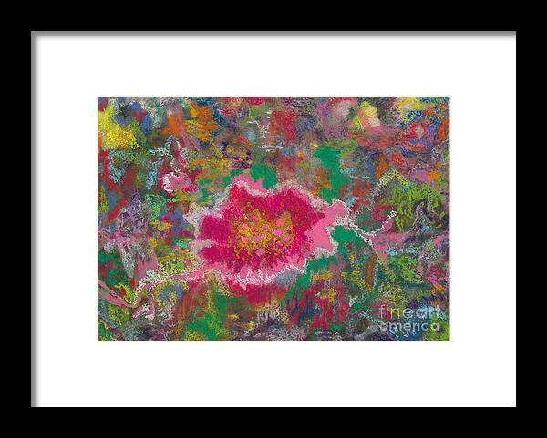 Flowers.jungle.rose.mixed Medium.mixed.medium.abstract.media.mixed Media. Pastels.roses.art.jungle Rose.leaf.leaves.chalk.jungle Art. Framed Print featuring the mixed media Jungle Flower by Mary Zimmerman