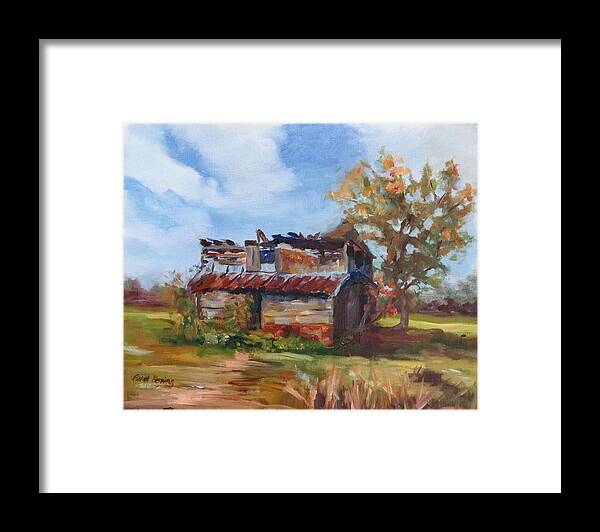 Cabin Framed Print featuring the painting Junior Johnson Lived Here by Carol Berning