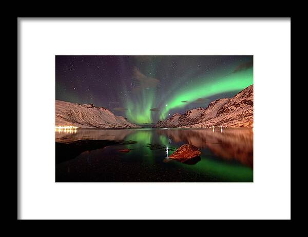 Tranquility Framed Print featuring the photograph Jupiter And Venus In Ersfjordbotn by John Hemmingsen