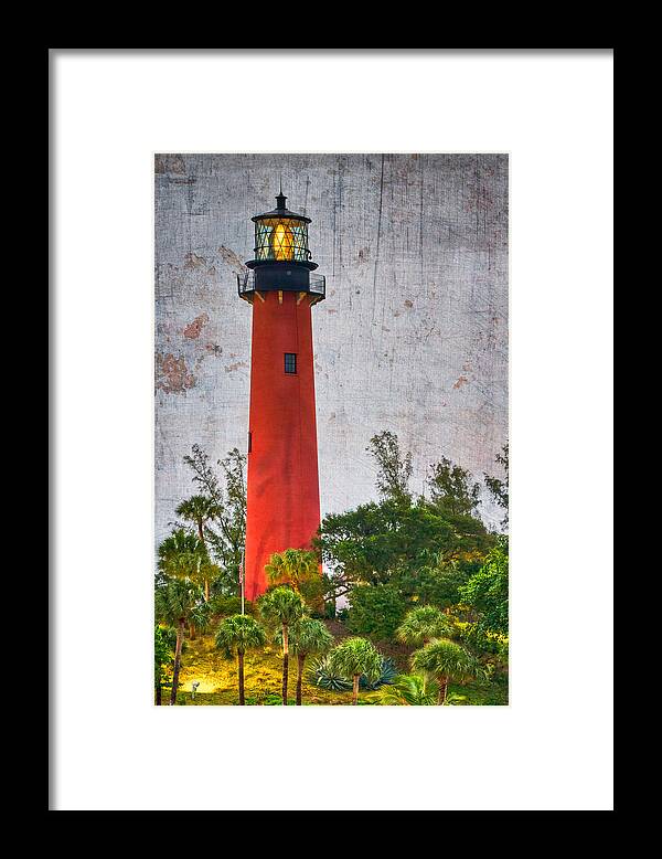 Clouds Framed Print featuring the photograph Jupiter Lighthouse by Debra and Dave Vanderlaan