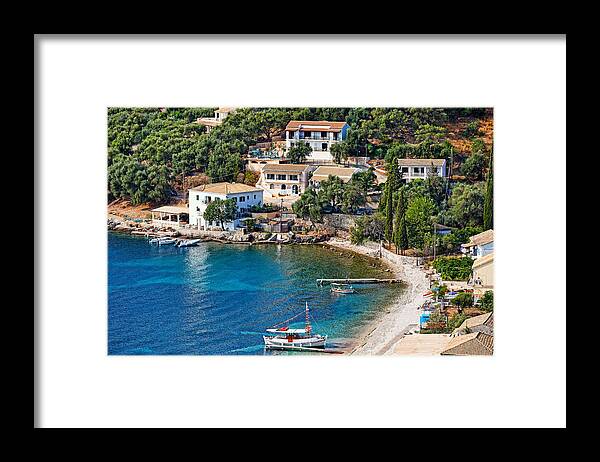 Kalami Framed Print featuring the photograph Kalami village at Corfu - Greece by Constantinos Iliopoulos