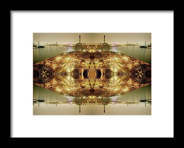 Outdoors Framed Print featuring the photograph Kaleidoscope Image Of Brooklyn At Night by Silvia Otte
