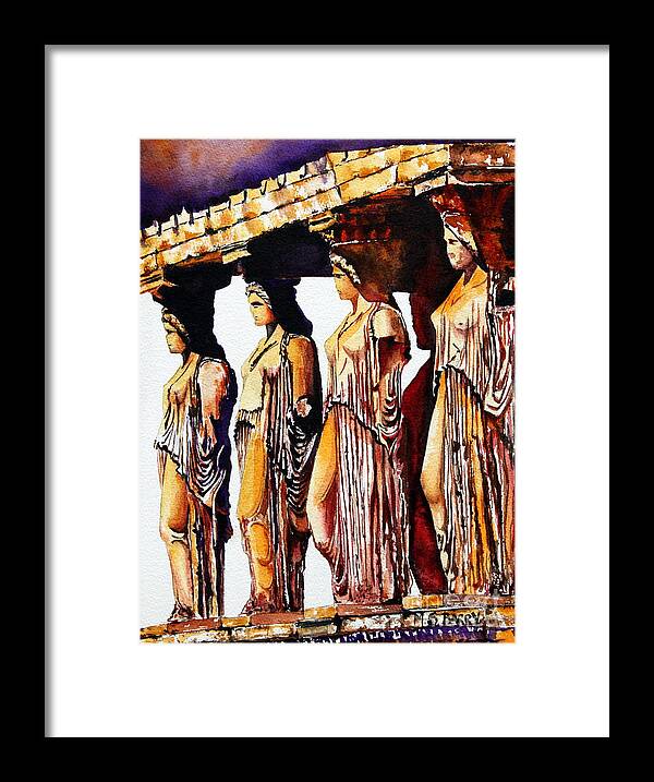 Maidens Of Karyai Framed Print featuring the painting Karyatides by Maria Barry