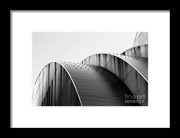 Kauffman Center For The Performing Arts Framed Print featuring the photograph Kauffman Center Black and White Curves Photography by Catherine Sherman