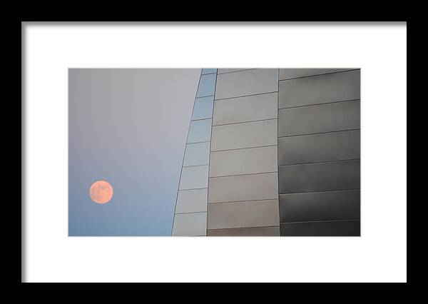 Kansas City Framed Print featuring the photograph Kauffman Center for the Performing Arts with early Full Moon by Glory Ann Penington