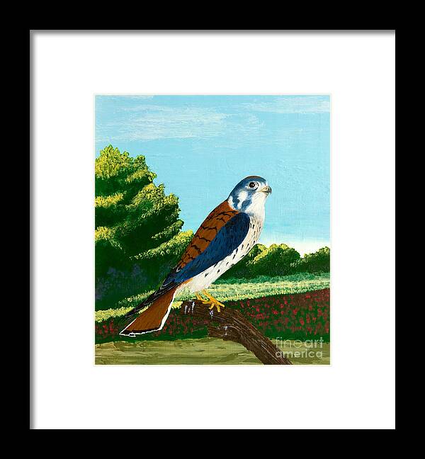 Kestrel Framed Print featuring the painting Kestrel and Flowers by L J Oakes