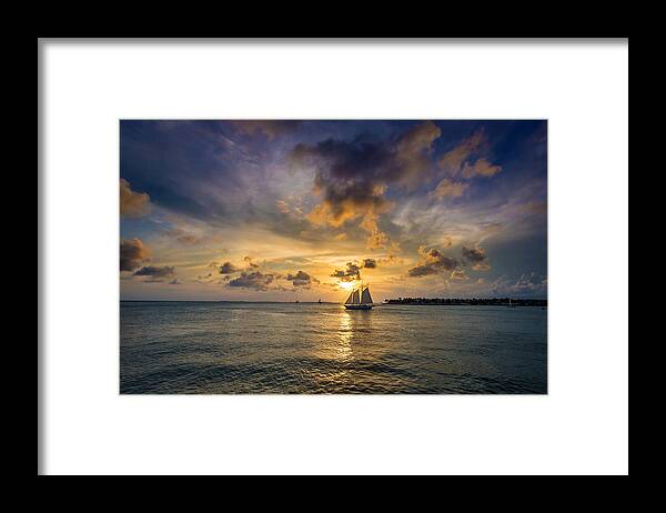 Key Framed Print featuring the photograph Key West Florida Sunset and Sailboat Mallory Square by Robert Bellomy