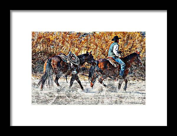 Cowboy Art Framed Print featuring the mixed media Kickin Up The Rio II by Barbara Chichester