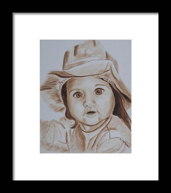 Portraits Framed Print featuring the painting Kids in Hats - Serenity by Kathie Camara