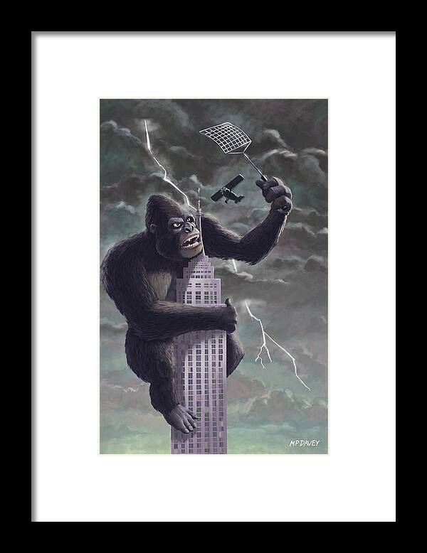 Kong Framed Print featuring the painting King Kong Plane Swatter by Martin Davey