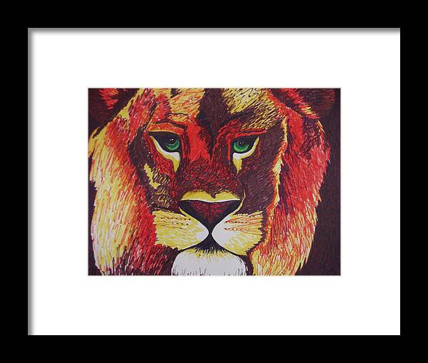 Lion Framed Print featuring the painting Lion In Orange by Roberta Dunn