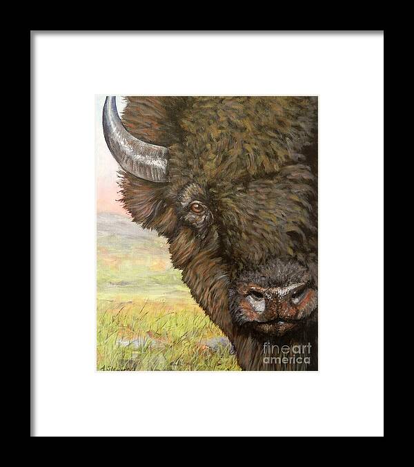 Buffalo Framed Print featuring the painting King of the Plains Part2 by Amanda Hukill