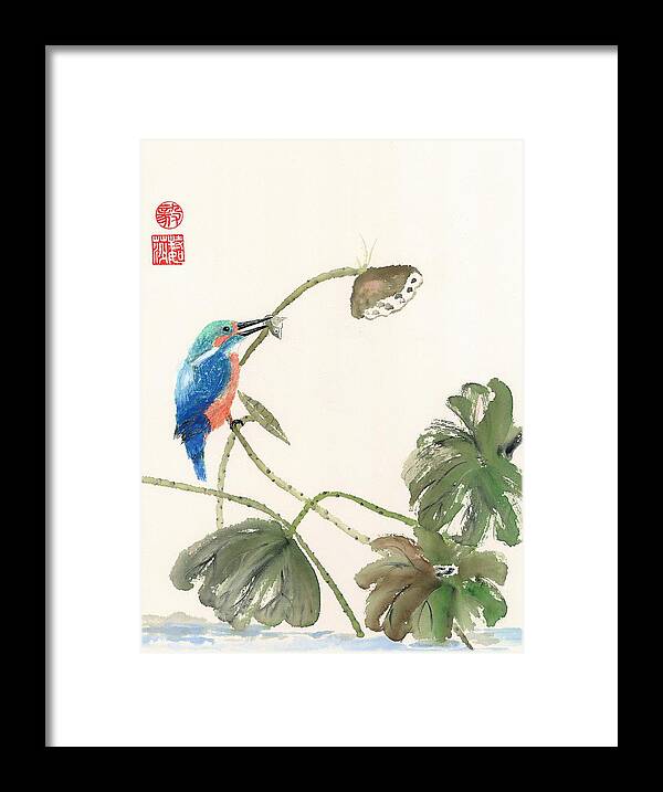 Bird Framed Print featuring the painting Kingfisher Catch by Terri Harris